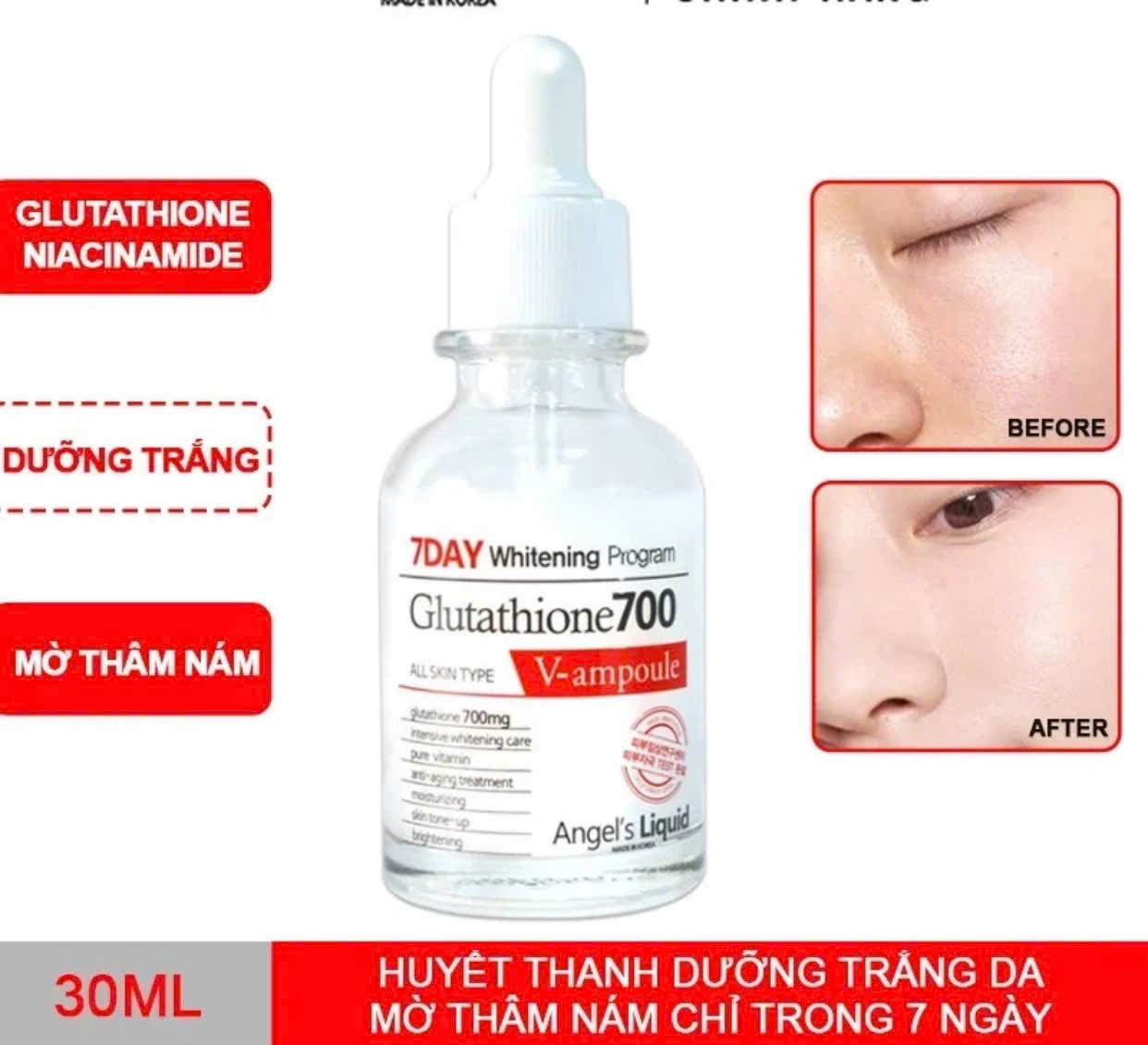 Serum dưỡng trắng Angel's Liquid 7Day Whitening Program Glutathione 700 V-Ampoule 30ml