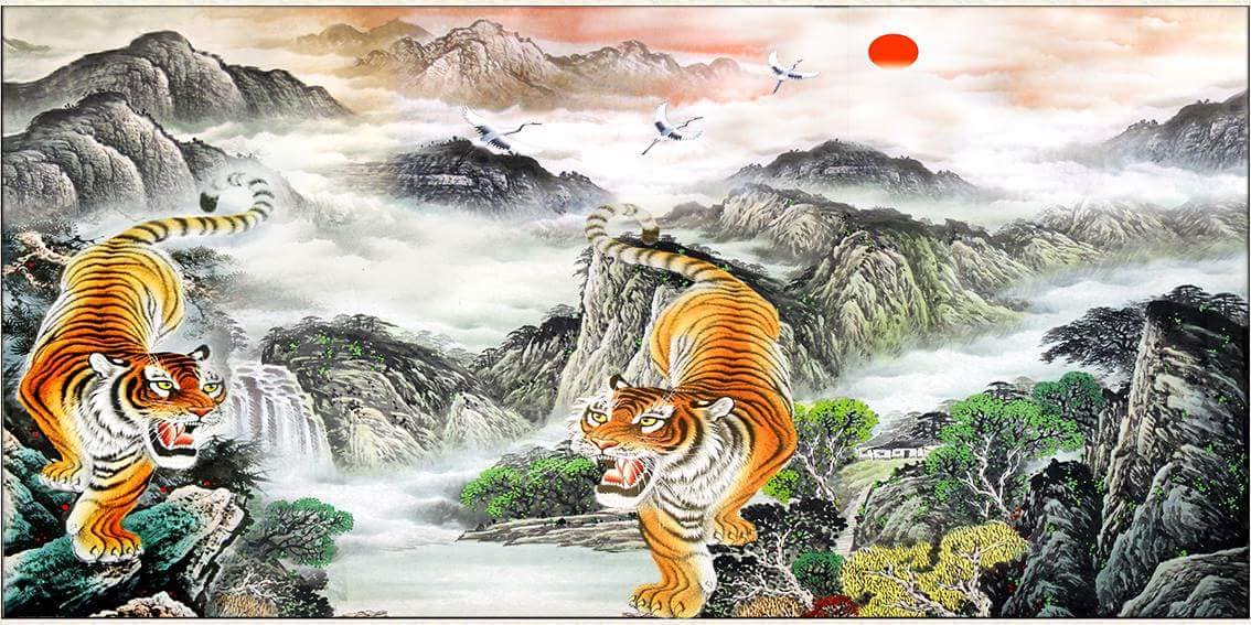 Tranh Con Hổ - Ngựa - Công-Tranh 3D  Dán Hồ Cá - Decal Dán Hồ- Cá Cảnh Thiên Phước