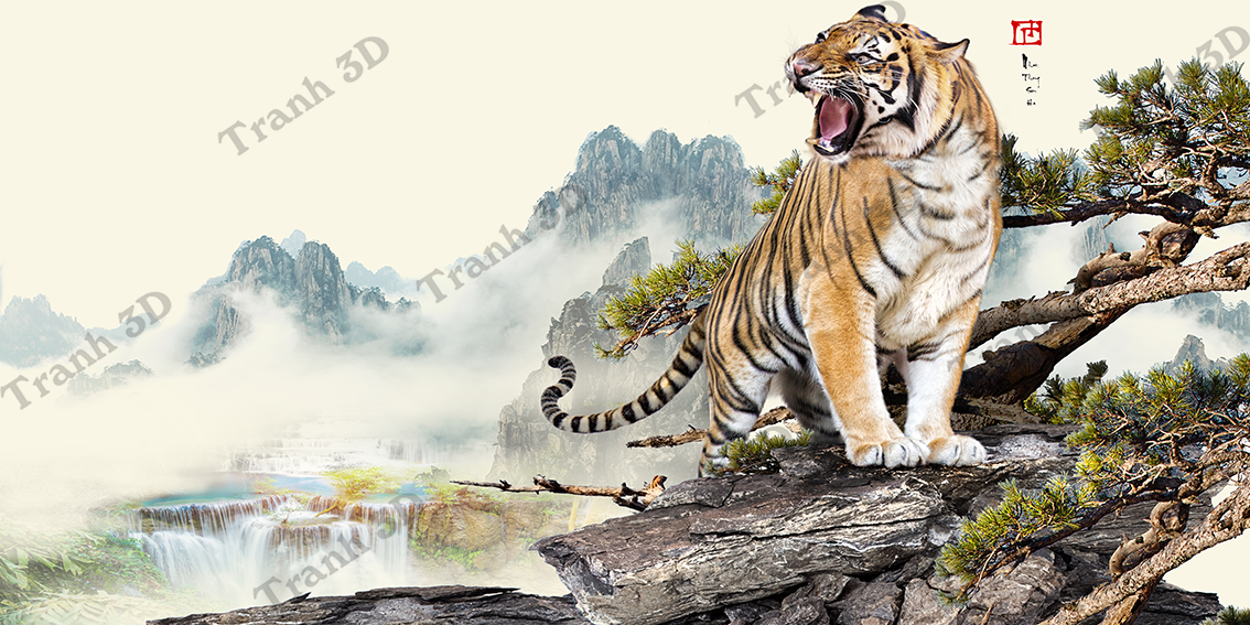 Tranh Con Hổ - Ngựa - Công-Tranh 3D  Dán Hồ Cá - Decal Dán Hồ- Cá Cảnh Thiên Phước