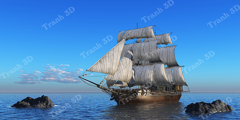 Tranh Thuyền Buồm-Tranh 3D  Dán Hồ Cá - Decal Dán Hồ- Cá Cảnh Thiên Phước