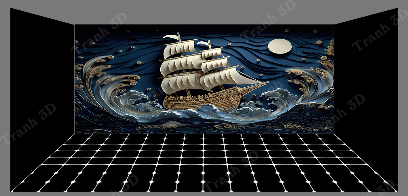 Tranh Thuyền Buồm-Tranh 3D  Dán Hồ Cá - Decal Dán Hồ- Cá Cảnh Thiên Phước