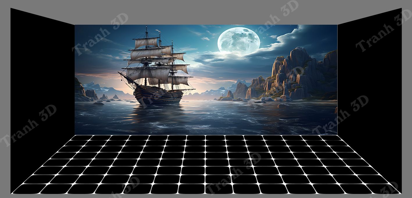 Tranh Thuyền Buồm-Tranh 3D  Dán Hồ Cá - Decal Dán Hồ- Cá Cảnh Thiên Phước
