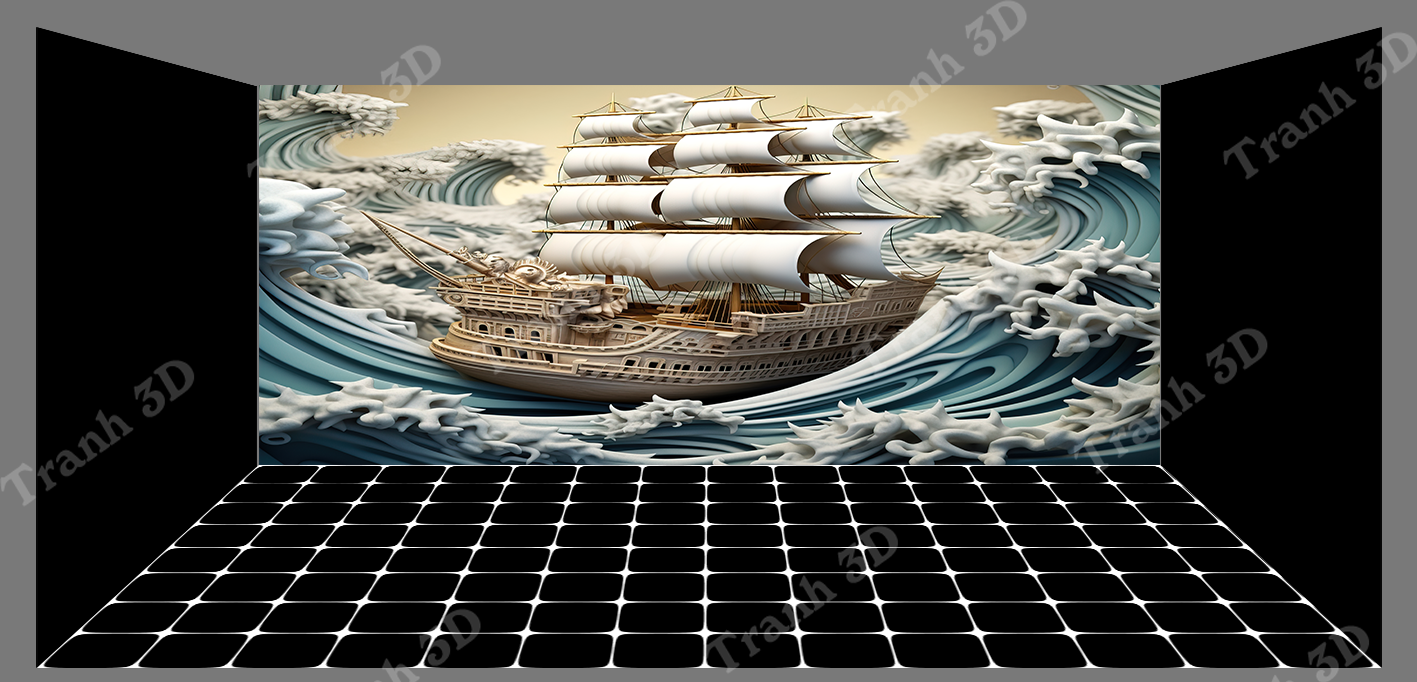 Tranh Thuyền Buồm-Tranh 3D  Dán Hồ Cá - Decal Dán Hồ- Cá Cảnh Thiên Phước