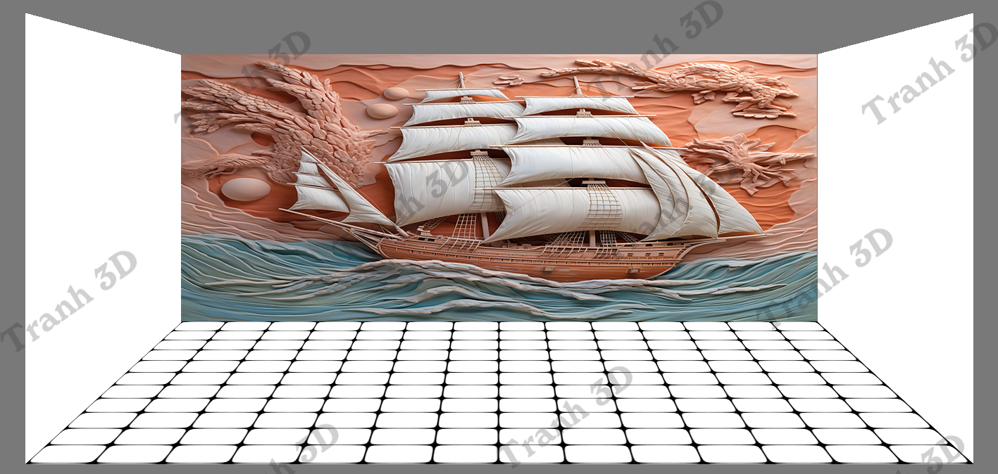 Tranh Thuyền Buồm-Tranh 3D  Dán Hồ Cá - Decal Dán Hồ- Cá Cảnh Thiên Phước