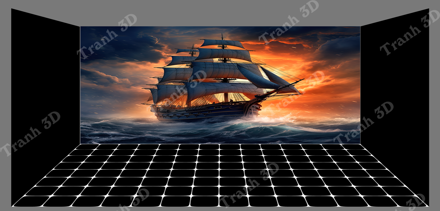Tranh Thuyền Buồm-Tranh 3D  Dán Hồ Cá - Decal Dán Hồ- Cá Cảnh Thiên Phước