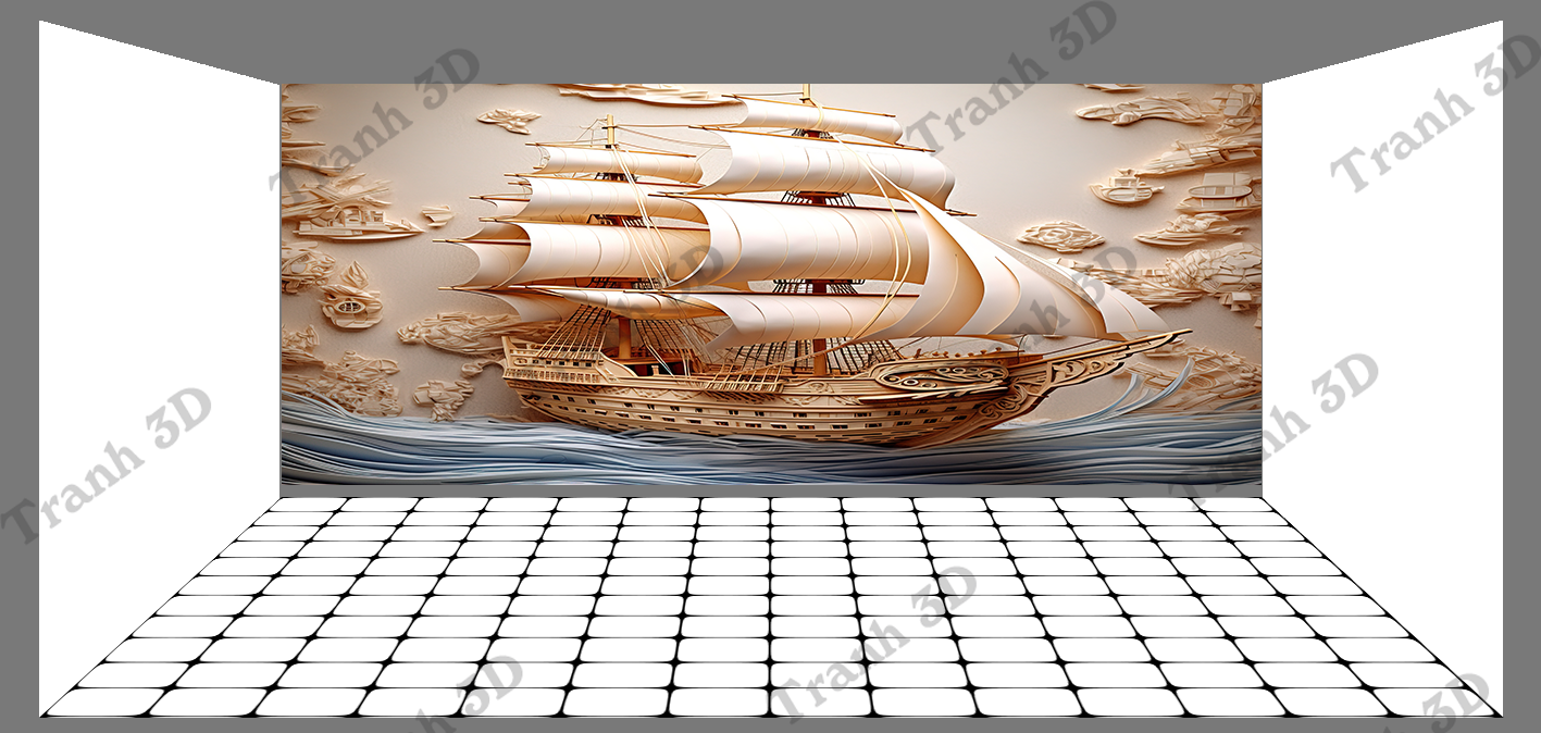 Tranh Thuyền Buồm-Tranh 3D  Dán Hồ Cá - Decal Dán Hồ- Cá Cảnh Thiên Phước