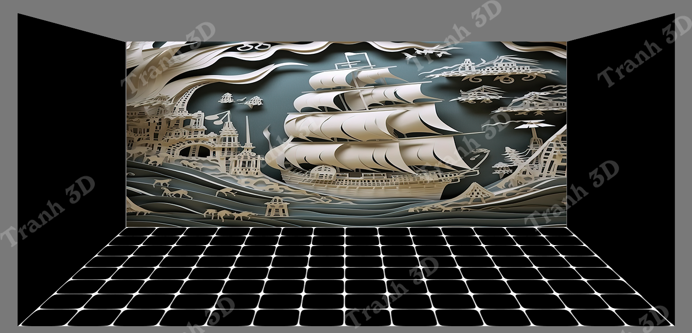 Tranh Thuyền Buồm-Tranh 3D  Dán Hồ Cá - Decal Dán Hồ- Cá Cảnh Thiên Phước
