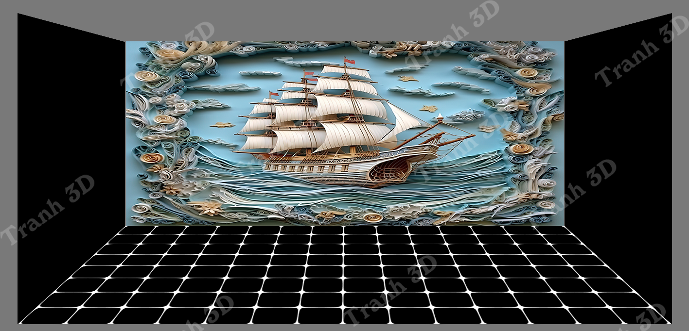 Tranh Thuyền Buồm-Tranh 3D  Dán Hồ Cá - Decal Dán Hồ- Cá Cảnh Thiên Phước