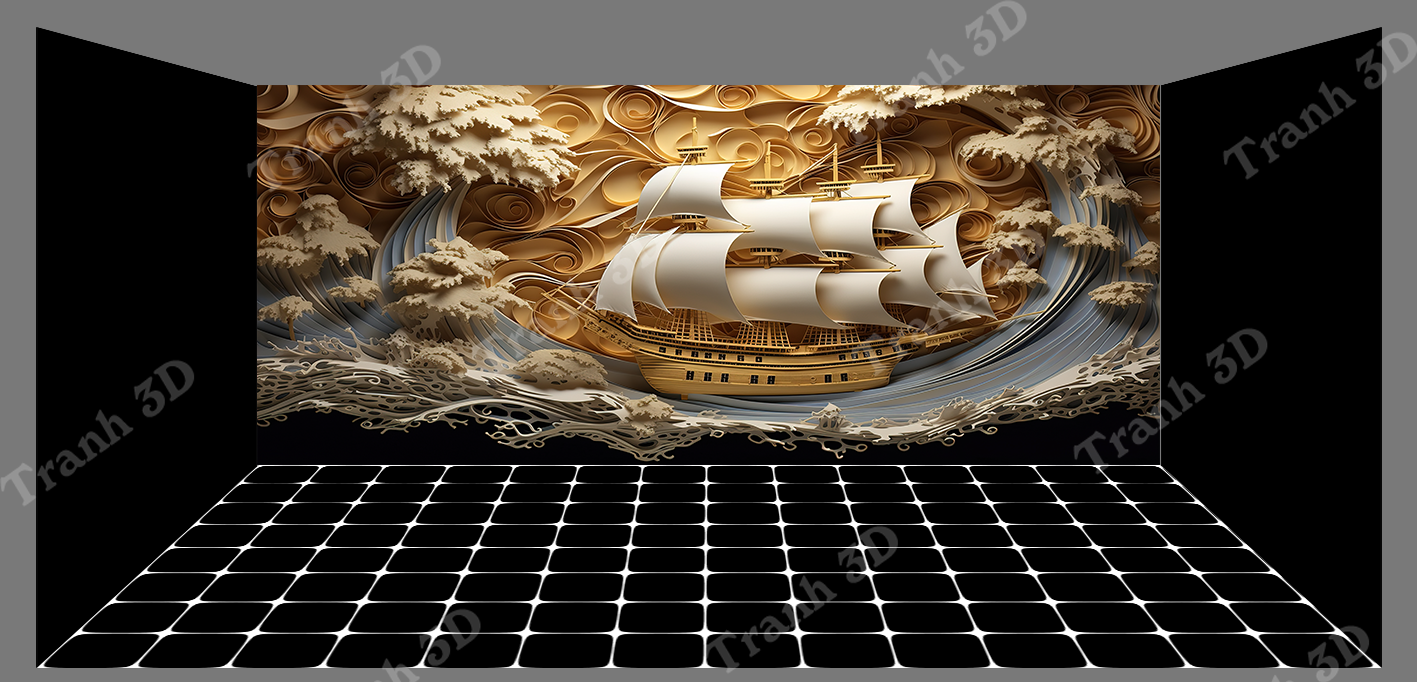 Tranh Thuyền Buồm-Tranh 3D  Dán Hồ Cá - Decal Dán Hồ- Cá Cảnh Thiên Phước
