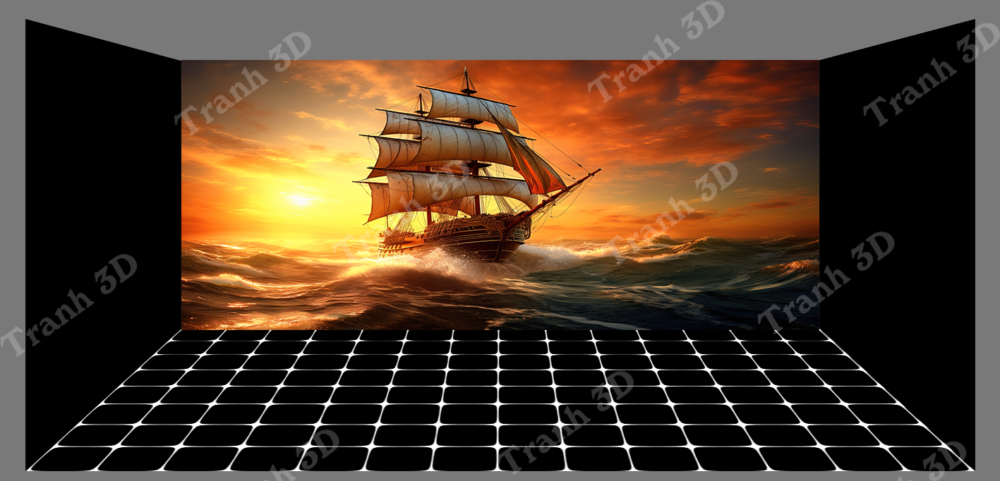 Tranh Thuyền Buồm-Tranh 3D  Dán Hồ Cá - Decal Dán Hồ- Cá Cảnh Thiên Phước