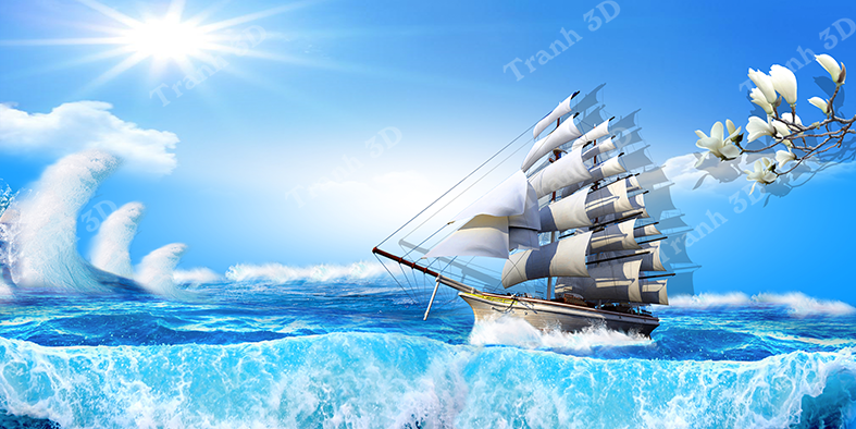 Tranh Thuyền Buồm-Tranh 3D  Dán Hồ Cá - Decal Dán Hồ- Cá Cảnh Thiên Phước