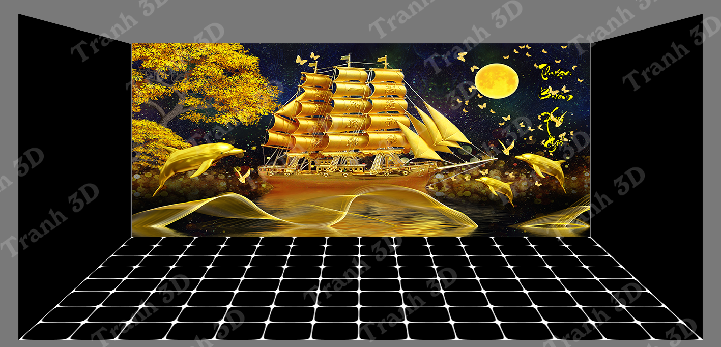 Tranh Thuyền Buồm-Tranh 3D  Dán Hồ Cá - Decal Dán Hồ- Cá Cảnh Thiên Phước
