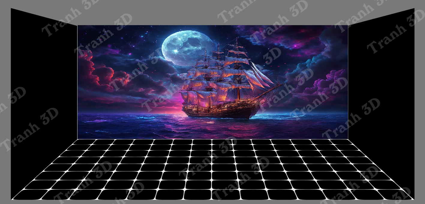 Tranh Thuyền Buồm-Tranh 3D  Dán Hồ Cá - Decal Dán Hồ- Cá Cảnh Thiên Phước