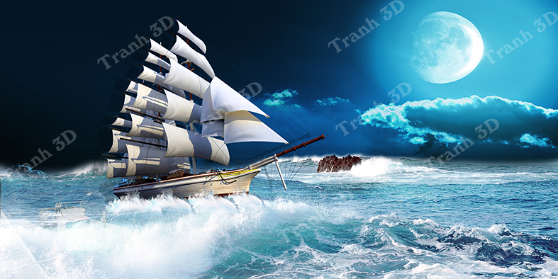 Tranh Thuyền Buồm-Tranh 3D  Dán Hồ Cá - Decal Dán Hồ- Cá Cảnh Thiên Phước