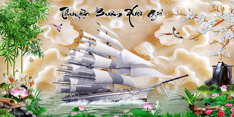 Tranh Thuyền Buồm-Tranh 3D  Dán Hồ Cá - Decal Dán Hồ- Cá Cảnh Thiên Phước