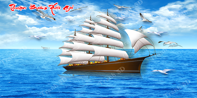 Tranh Thuyền Buồm-Tranh 3D  Dán Hồ Cá - Decal Dán Hồ- Cá Cảnh Thiên Phước