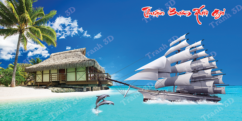 Tranh Thuyền Buồm-Tranh 3D  Dán Hồ Cá - Decal Dán Hồ- Cá Cảnh Thiên Phước