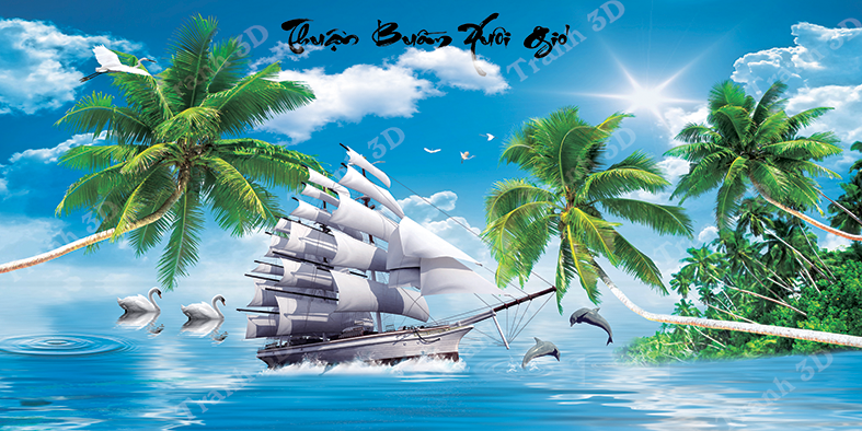 Tranh Thuyền Buồm-Tranh 3D  Dán Hồ Cá - Decal Dán Hồ- Cá Cảnh Thiên Phước