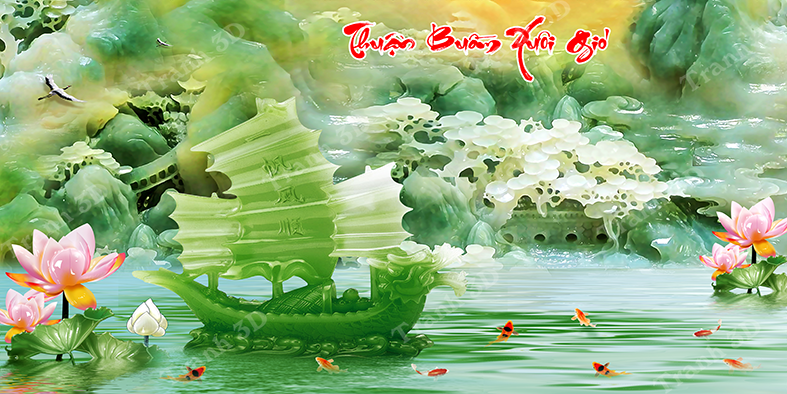 Tranh Thuyền Buồm-Tranh 3D  Dán Hồ Cá - Decal Dán Hồ- Cá Cảnh Thiên Phước