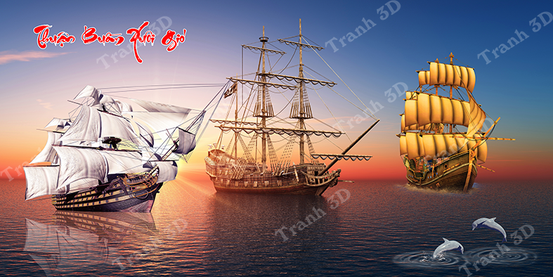 Tranh Thuyền Buồm-Tranh 3D  Dán Hồ Cá - Decal Dán Hồ- Cá Cảnh Thiên Phước