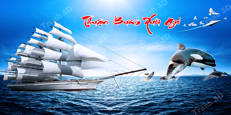 Tranh Thuyền Buồm-Tranh 3D  Dán Hồ Cá - Decal Dán Hồ- Cá Cảnh Thiên Phước