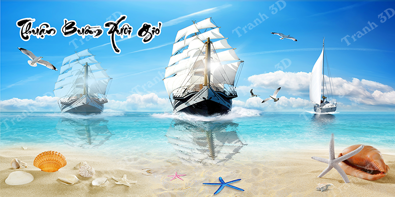 Tranh Thuyền Buồm-Tranh 3D  Dán Hồ Cá - Decal Dán Hồ- Cá Cảnh Thiên Phước
