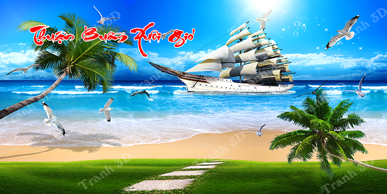 Tranh Thuyền Buồm-Tranh 3D  Dán Hồ Cá - Decal Dán Hồ- Cá Cảnh Thiên Phước