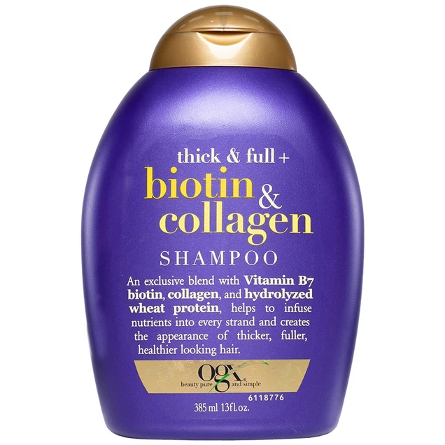 Cặp dầu gội xả OGX Thick And Full + Biotin And Collagen Shampoo dành cho tóc yếu, tổn thương, gãy, rụng (385ml)