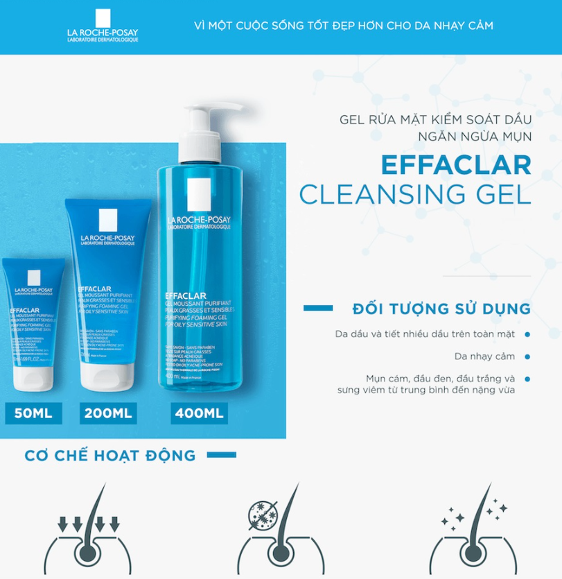Gel rửa mặt  La Roche Posay Effaclar Purifying Foaming Gel For Oily Sensitive Skin 200ml