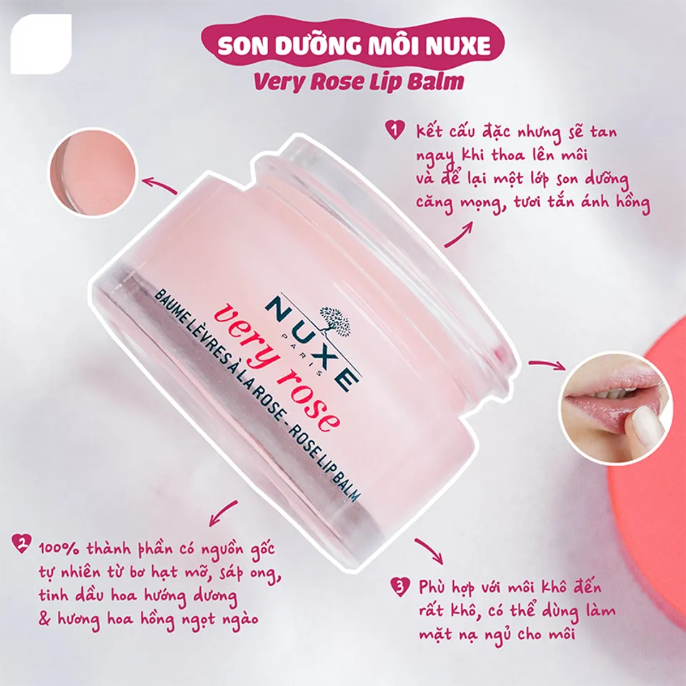 Sáp Dưỡng Môi Dạng Hũ Nuxe Very Rose Lip Balm 15g