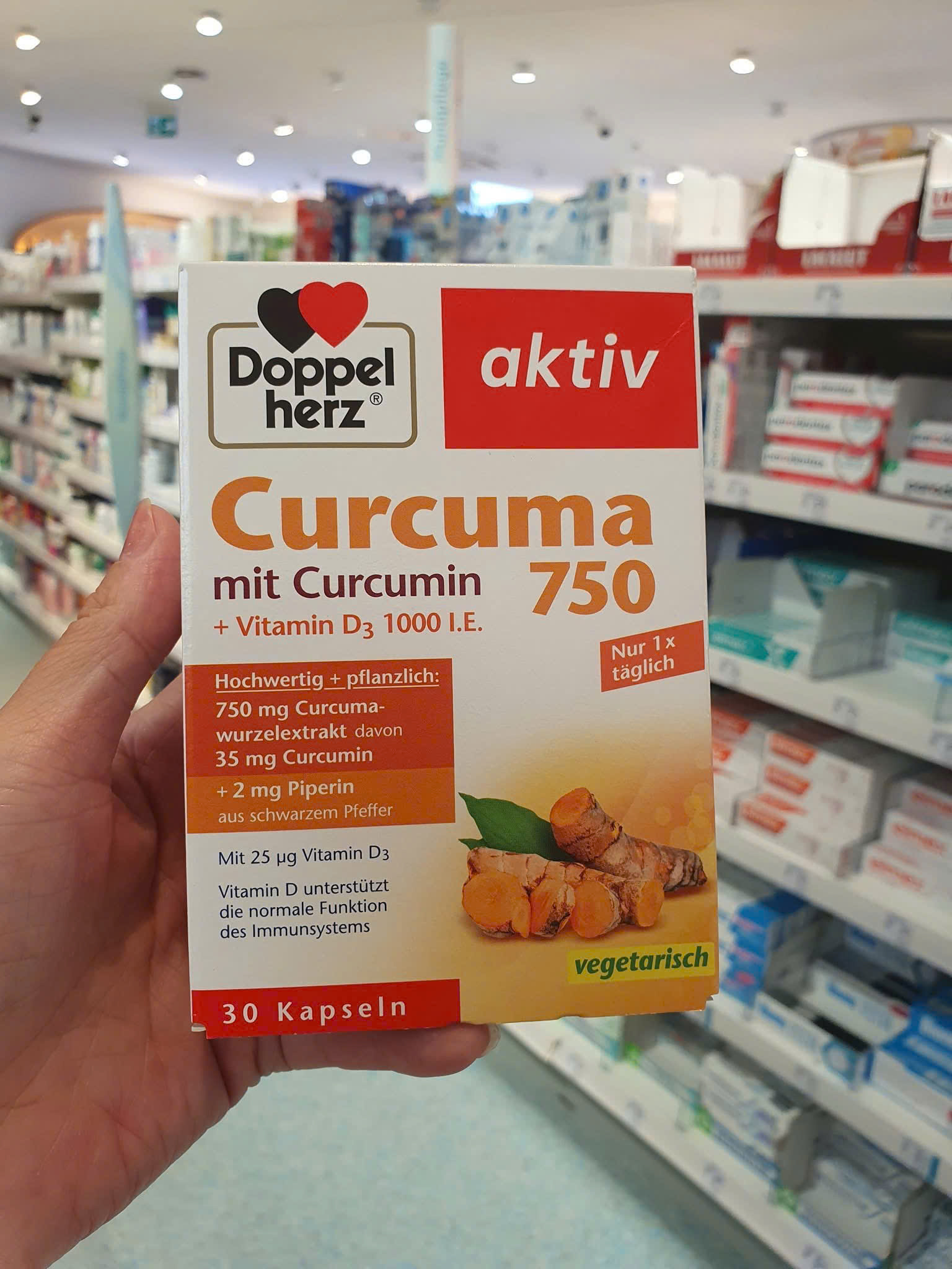 Viên uống tinh chất nghệ Doppelherz Curcuma 750 Đức hộp 30 viên.