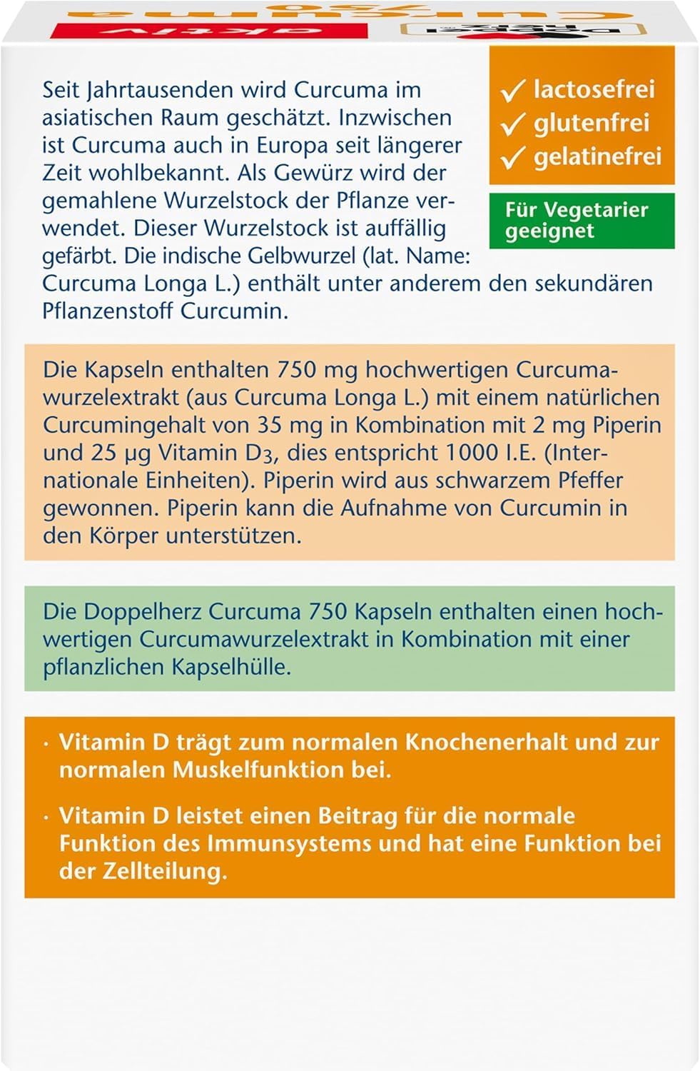 Doppelherz Curcuma 750 Đức – Viên Uống Tinh Chất Nghệ Curcumin + Vitamin D3, Hộp 30 Viên