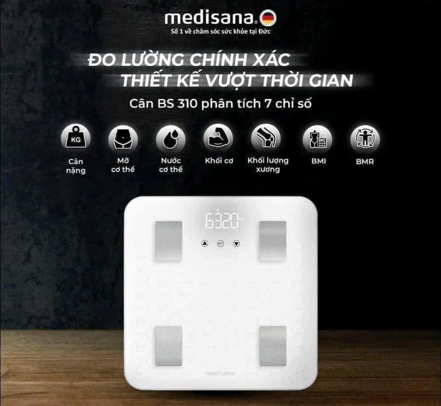 Cân sức khỏe Medisana BS 310 Connect 7in1 Bluetooth – Phân tích cơ thể chính xác