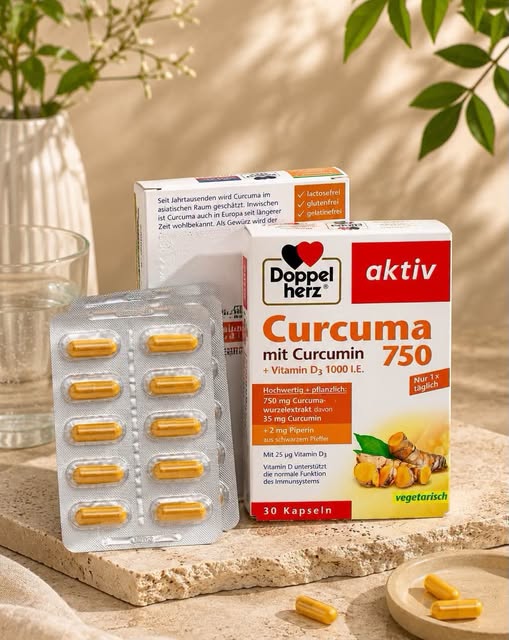 Doppelherz Curcuma 750 Đức – Viên Uống Tinh Chất Nghệ Curcumin + Vitamin D3, Hộp 30 Viên