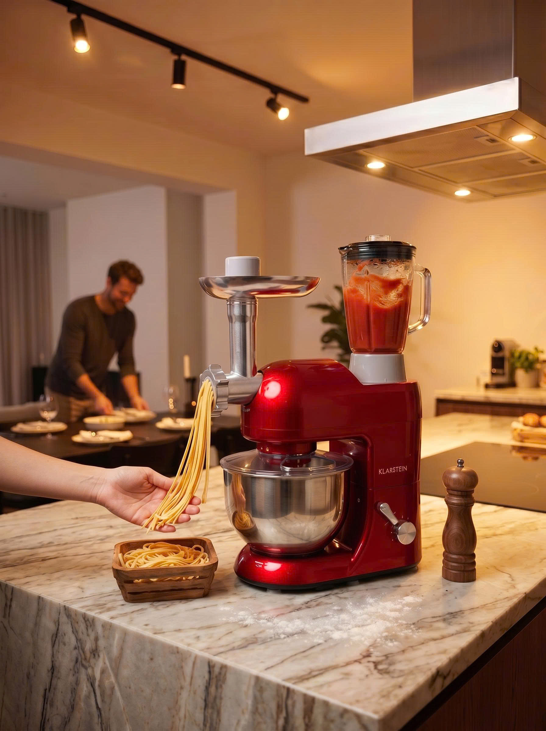 Máy Trộn Đa Năng Klarstein Lucia Rossa 1300W – 5L | Nhào Bột, Đánh Trứng, Xay Thịt, Làm Pasta