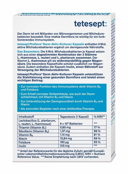 Viên uống hỗ trợ tiêu hóa Tetesept Proflora Darm Aktiv Kulturen – Cân bằng hệ vi sinh, hỗ trợ đường ruột khỏe mạnh