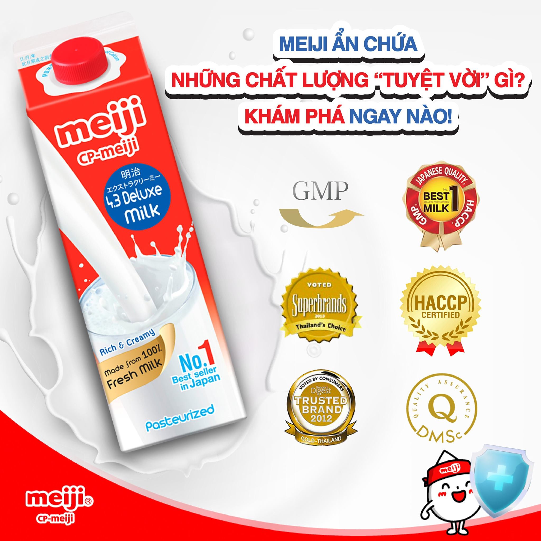 Sữa Tươi Thanh Trùng Meiji cao câp giàu béo - Premium Milk 946ml (4.3 Deluxe Milk)