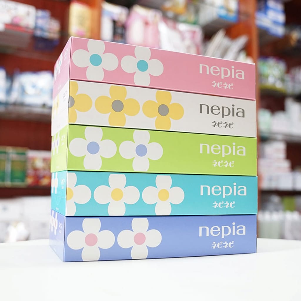 Giấy ăn Nepia Nepinepi Tissue hình hoa – Set 5 hộp (300 Tờ x 5) Mềm Mịn Chuẩn Nhật