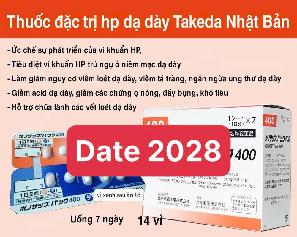 Thuốc HP dạ dày Takeda Nhật Bản – Điều trị vi khuẩn HP, giảm loét hiệu quả