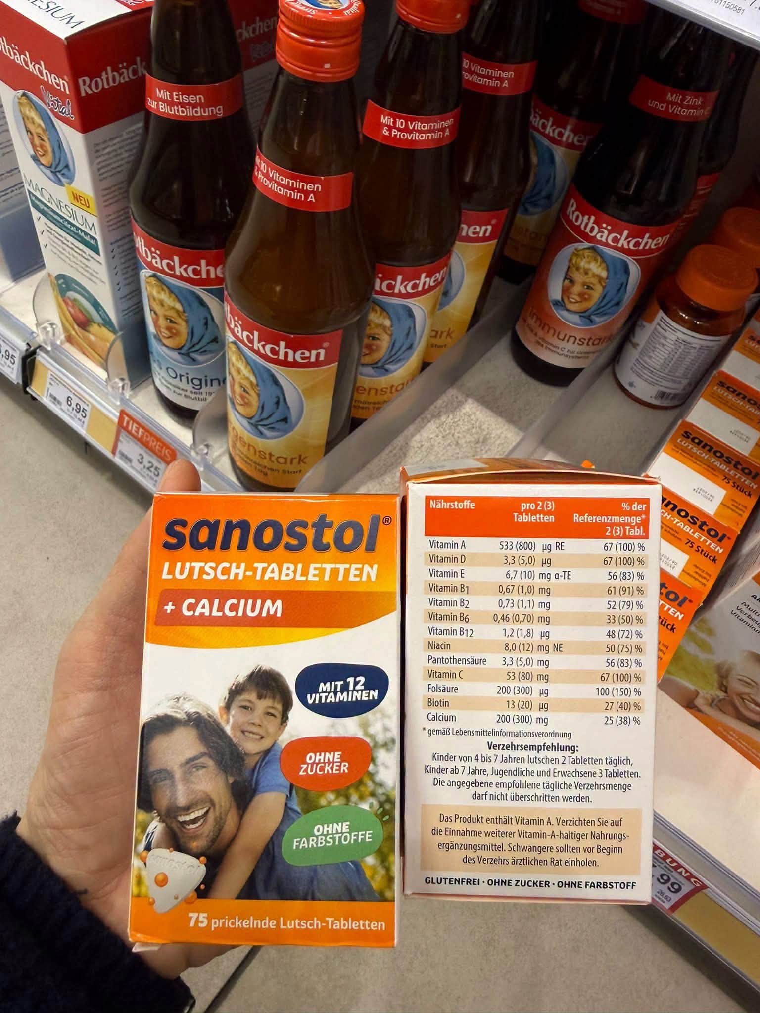Sản phẩm viên ngậm Sanostol Calcium Đức quy cách hộp 75 viên