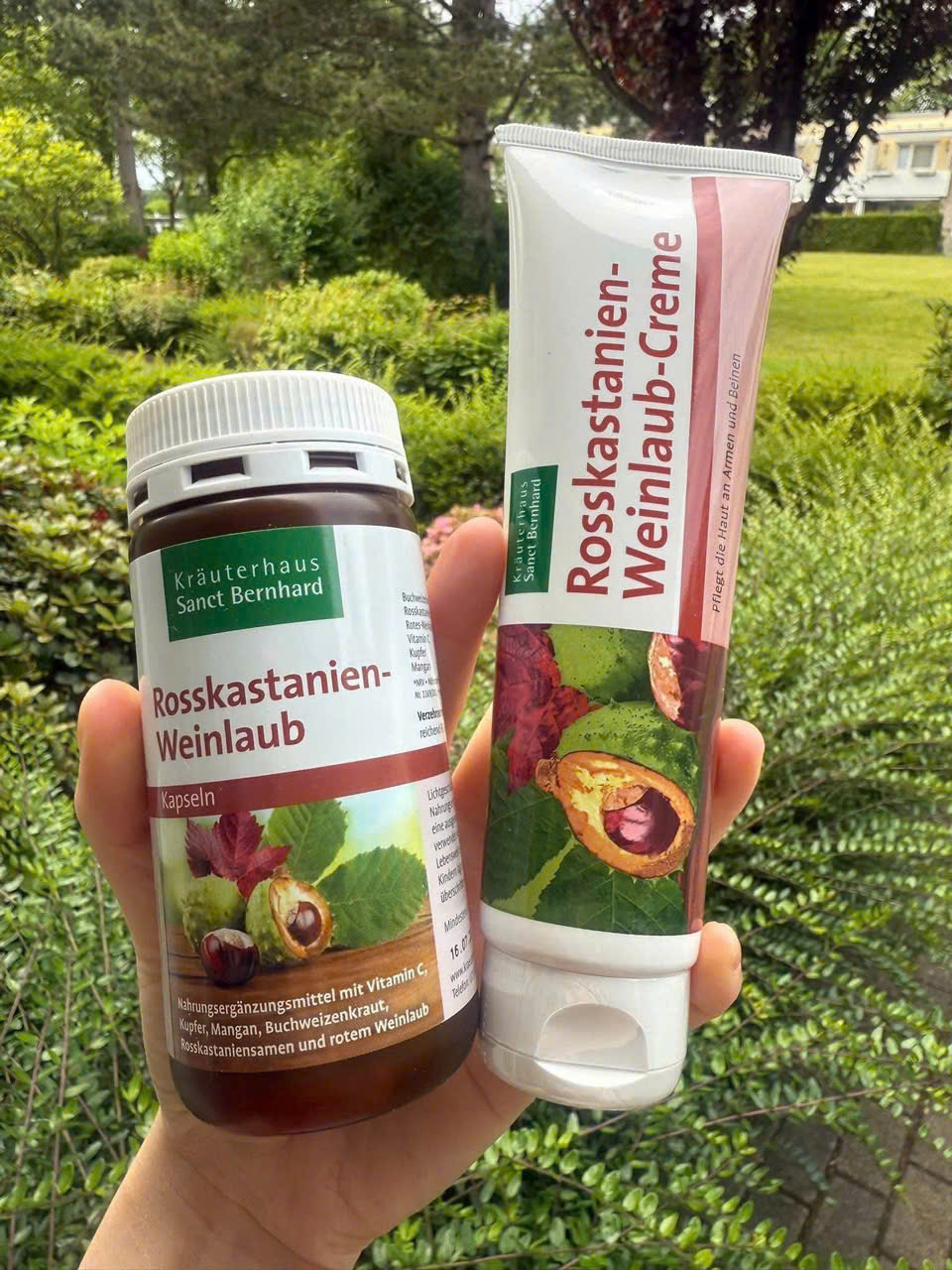 Viên uống trị suy giãn tĩnh mạch Sanct Bernhard Rosskastanien Weinlaub Đức – Hỗ trợ tăng tuần hoàn, giảm nặng chân (120 viên)