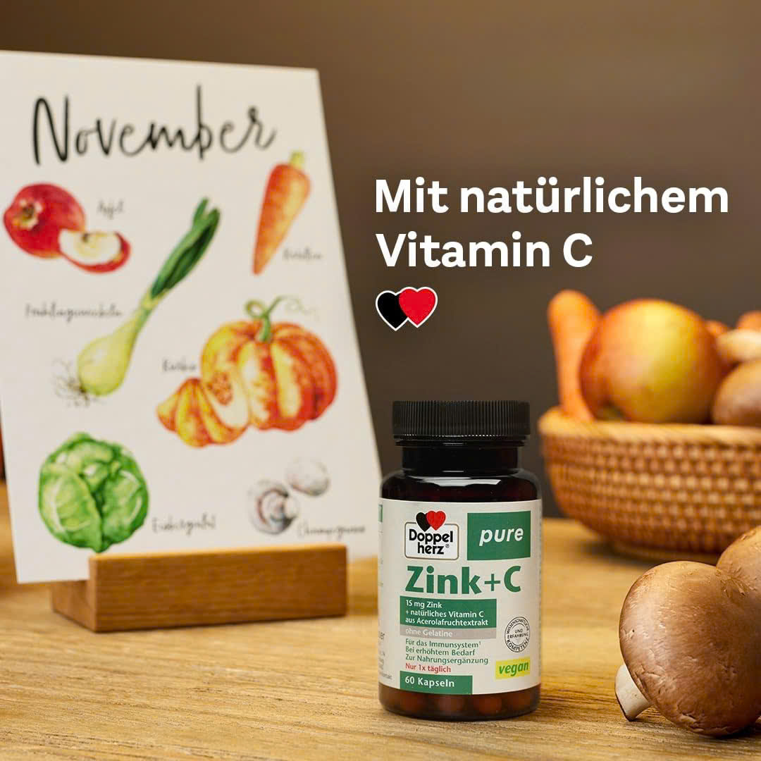 Viên uống zink +C Vegan doppelherz 60 viên - Kẽm 15mg + vitamin C thuần chay