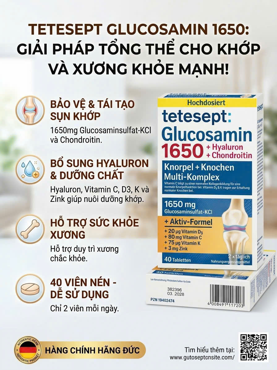 Tetesept Glucosamin 1650 + Hyaluron + Chondroitin 40 viên Đức – Hỗ trợ xương khớp khỏe mạnh