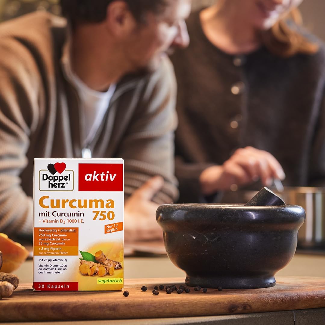 Doppelherz Curcuma 750 Đức – Viên Uống Tinh Chất Nghệ Curcumin + Vitamin D3, Hộp 30 Viên