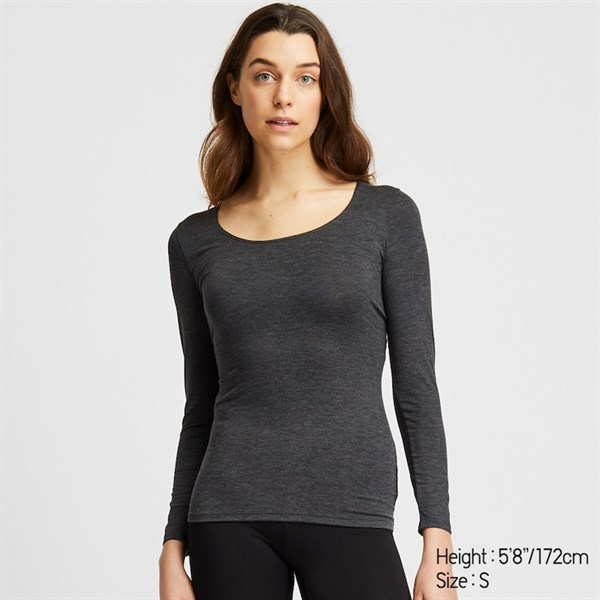 Áo giữ nhiệt nữ cổ tròn sâu Heattech Uniqlo
