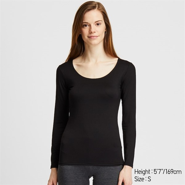 Áo giữ nhiệt nữ cổ tròn sâu Heattech Uniqlo