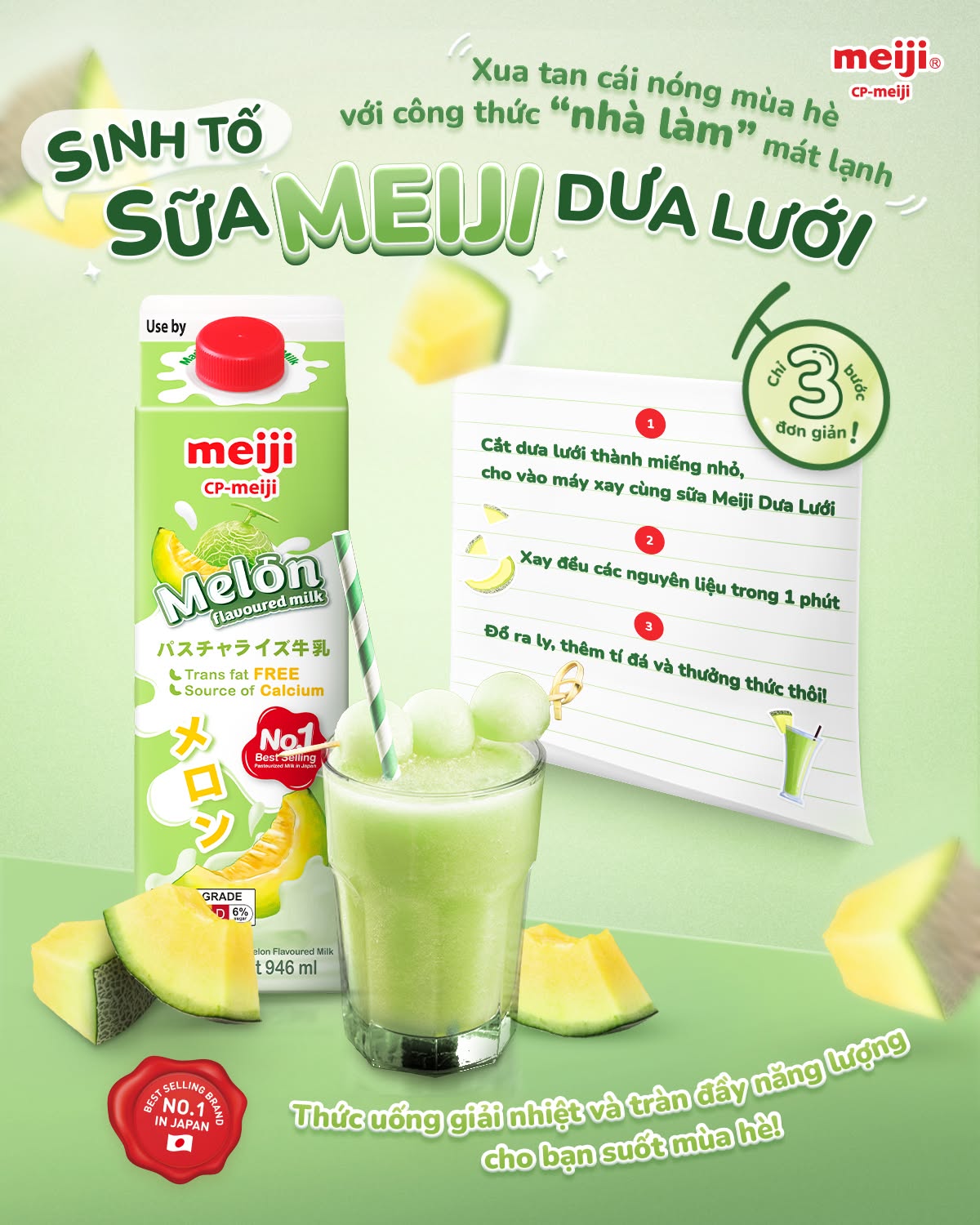 Sữa Tươi Thanh Trùng Meiji Vị Dưa Lưới 946ml Nhật Bản Chính Hãng