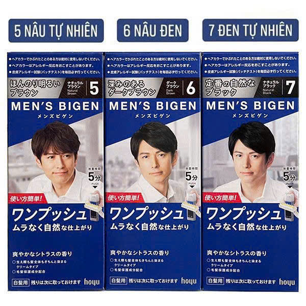 Kem Nhuộm Tóc Phủ Bạc Nam Hoyu Men's Bigen Nhật Bản Màu 5 - 6 - 7 Chính Hãng