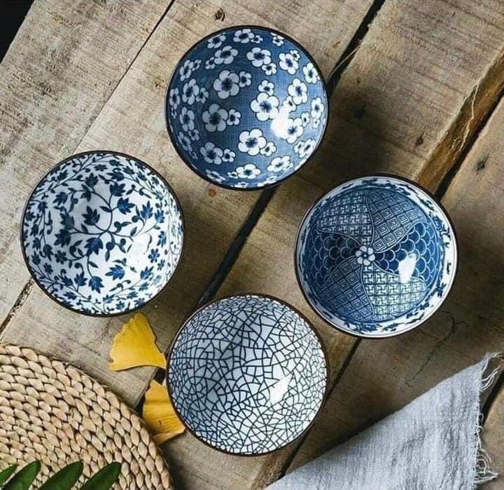 Bộ Bát Sứ Phong Cách Nhật 6 Chiếc - Vân Xanh - Đơn Giản, Tinh Tế, Đậm Chất Nhật