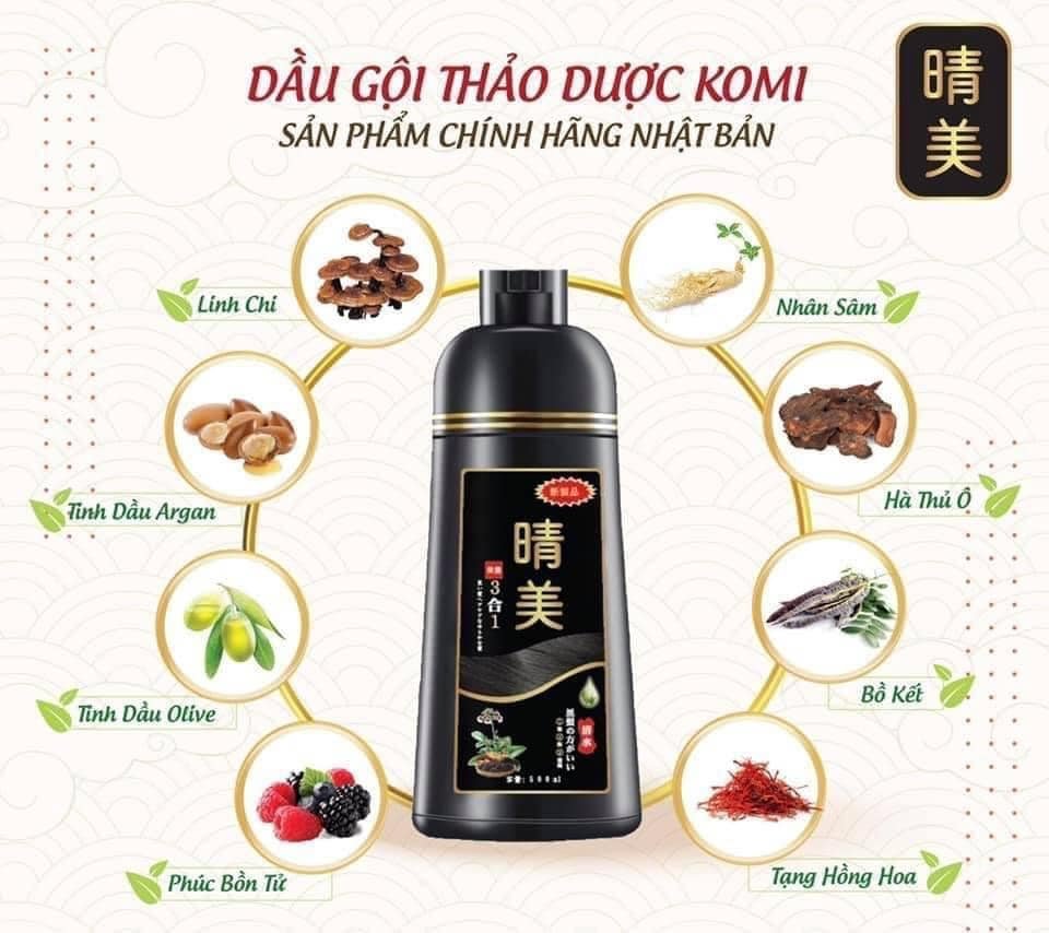 Dầu Gội Nhuộm Tóc Phủ Bạc Komi Nhật Bản 500ml - Phủ Bạc Nhanh, Dưỡng Tóc Mềm Mượt